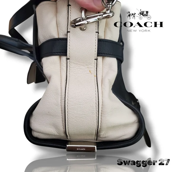 Coach Swagger 27 Black & Chalk Crossbody Satchel, Hang Tags & Original Crossbody - Picture 10 of 17
